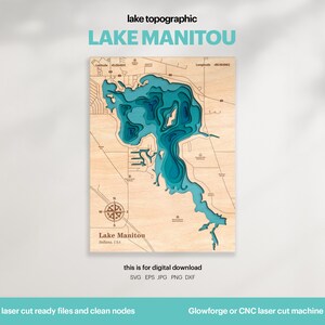 Manitou Lake Topographic Map SVG: 3D Wood Wall Art (Digital Download)