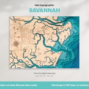 Décoration de maison au bord du lac, carte topographique de la savane, SVG, cadeau de décoration murale en bois, topographique, cartes 3D personnalisées, carte bathymétrique, Xtool, TÉLÉCHARGEMENT NUMÉRIQUE