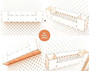 Pegboard Accessories Organizer with Box: Laser Cut File (3mm Wood)