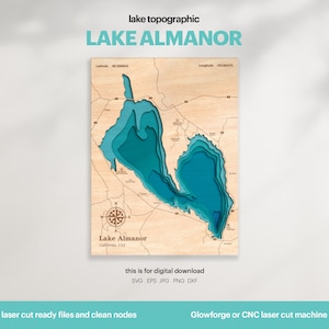 Lake Almanor Map SVG: 3D Topographic Wood Wall Art (Digital Download)