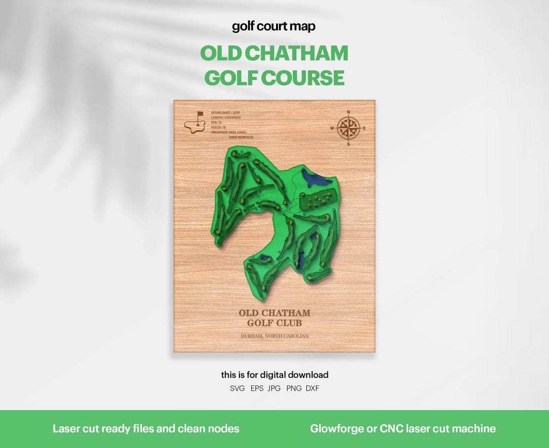 Golf Course Map, Old Chatham Golf Map, Gift for Golfer, Wood Map