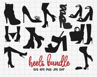Paquete de siluetas de tacones altos SVG, siluetas de zapatos de mujer SVG, imágenes prediseñadas de tacones, diseño vectorial de tacones altos, stiletto SVG