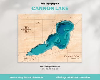 Cannon Lake Map SVG : 3D Topographic Lake House Decor (Digital Download)