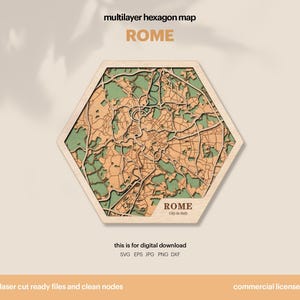 Hexagons Wood House Decor, Rome Hexagon Map SVG, Wood Wall Decor, Hexagonal Laser Cut, 3D Hexagon City Maps, Xtool, DIGITAL DOWNLOAD