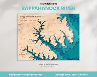 Rappahanock River Map SVG : 3D Topographic Lake House Decor (Digital Download)