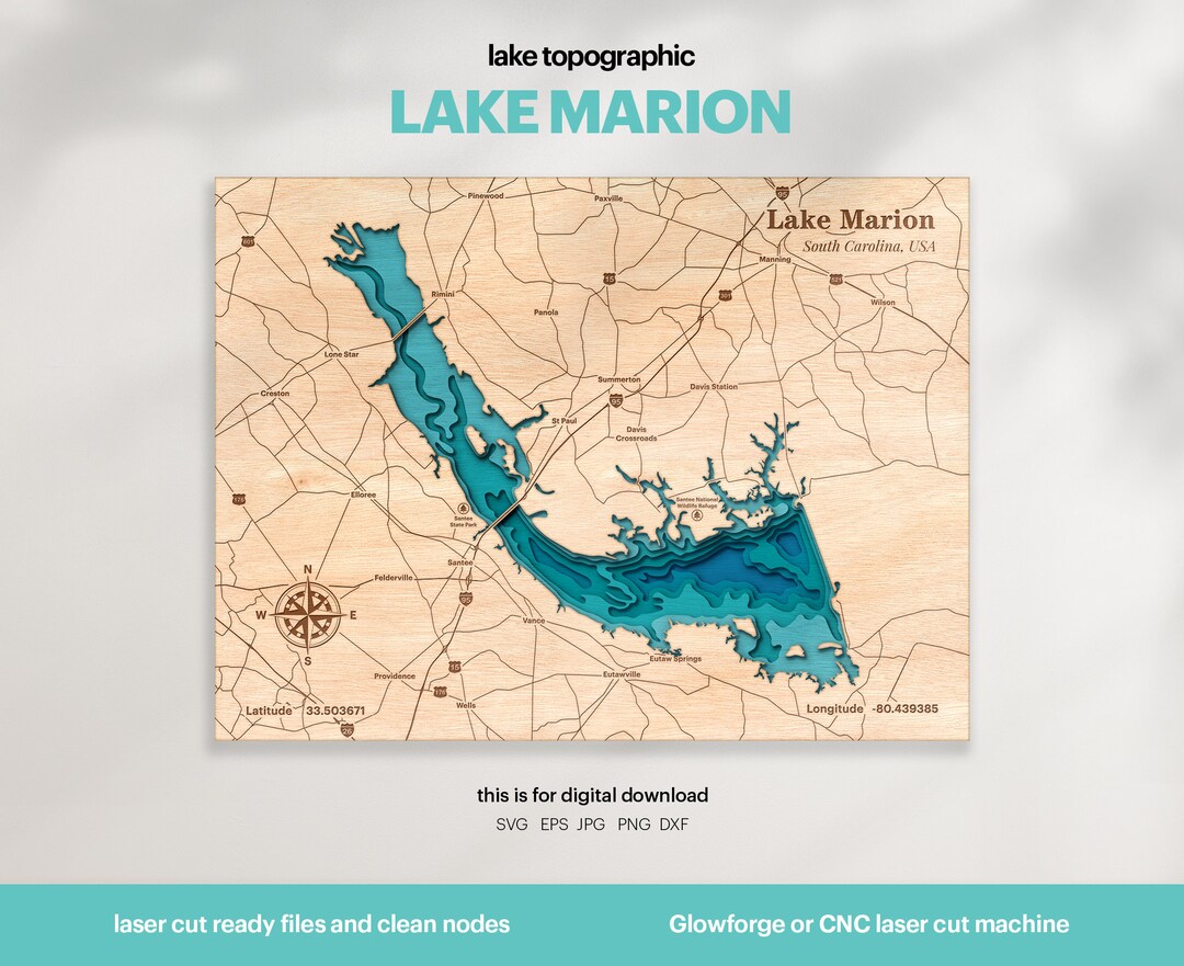 Lake House Decor, Marion Lake Map SVG, Wood Wall Decor Gift