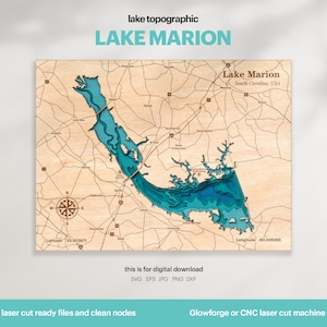 See Haus Dekor, Marion Lake Karte SVG, Holz Wand Dekor Geschenk, Topographisch, 3D Benutzerdefinierte Karten, Bathymetrische Karte Kunst, Xtool, DIGITAL DOWNLOAD