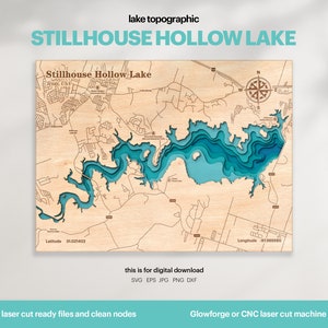 Lake House Decor, Stillhouse Hohler See SVG, Holz Wand Dekor Geschenk, Topographisch, 3D Benutzerdefinierte Karten, Bathymetrische Karte, Xtool, DIGITAL DOWNLOAD