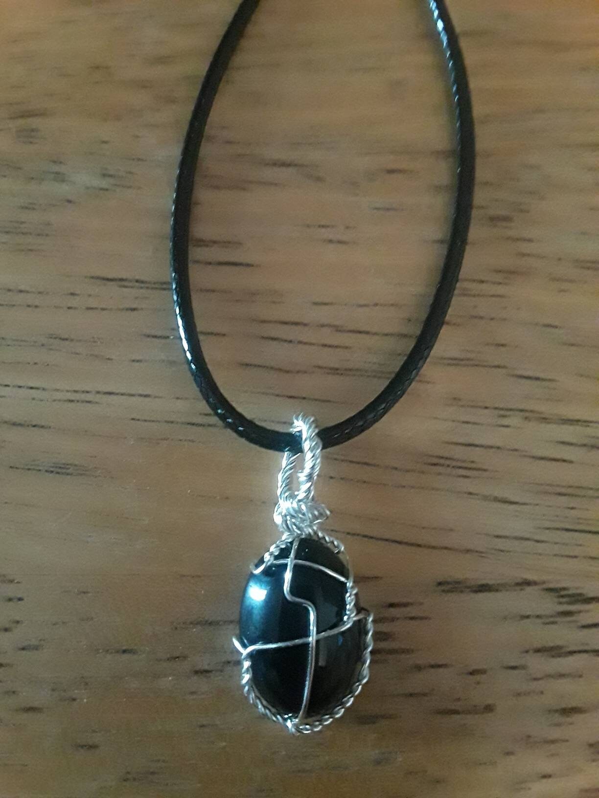 Obsidian stone necklace Clearance