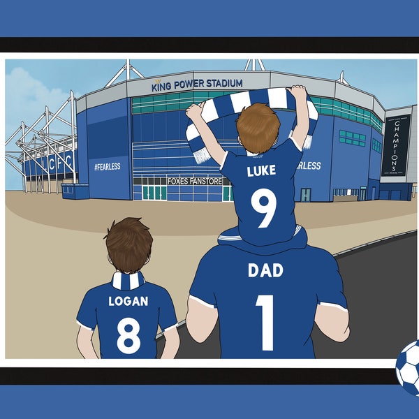 Leicester City Gift - Personalised King Power Stadium Artwork Print - 3 or 4 People - Leicester Fan - Foxes - family Wall Art Print