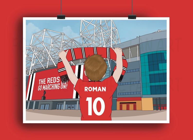 Personalised Manchester United Family Print – Old Trafford Stadium Football Art – Custom Fan Gift Poster image 8