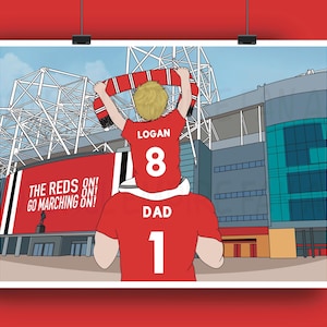 Personalised Manchester United Family Print – Old Trafford Stadium Football Art – Custom Fan Gift Poster image 1