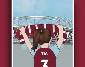 Personalised West Ham United London Stadium Custom Artwork - GIRL - Best Daughter gift - Ideal gift for West Ham Fans - Wall Art Print