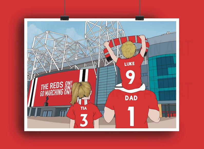 Personalised Manchester United Family Print – Old Trafford Stadium Football Art – Custom Fan Gift Poster image 5