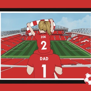 LIVERPOOL Gifts - Personalised Anfield Stadium Artwork Print  - Adult and Girl on Shoulders  - Mum - Dad - Baby Girl -  Wall Art Print