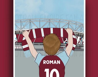 Personalized West Ham United Print – London Stadium, Custom Boy Artwork