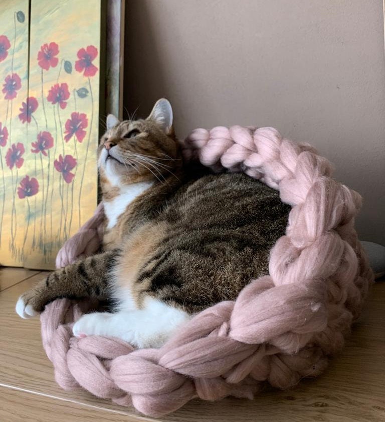 Chunky Knit Lux Cat Bed Chunky Knit Basket Pet Bed Etsy UK