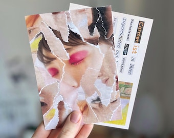 Collagen Postkarte Karte zum Verschenken Kunst Ästhetik Grußkarte Sommer Pastell DIN A6