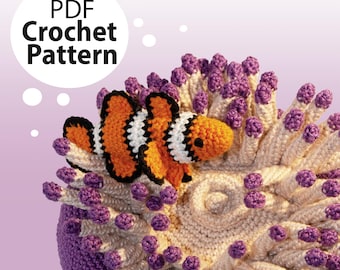 Clownfish with Sea Anemone Crochet Pattern, Amigurumi Fish with Coral, Nino the Clownfish and his Anna the Sea Anemone