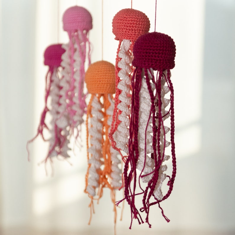 Amigurumi Jellyfish Crochet Pattern, Toys for Premature Infants, Toddler and Children, Maritime Mobile for Babies, Fire Jellyfish, Manual image 1