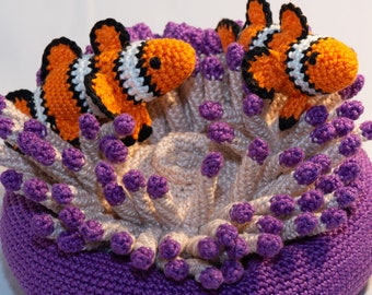 Clownfish with Sea Anemone Crochet Pattern, Amigurumi Fish with Coral, Nino the Clownfish and his Anna the Sea Anemone