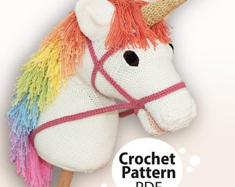 Hobby Horse Unicorn Crochet Pattern PDF – Stick Unicorn with Rainbow Mane