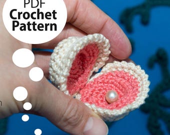 Shell with Pearl Crochet Pattern, Amigurumi Mussel with Pearl, Marine Animal, Underwater Animal, Marine Creature, Manual for DIY Sea Life