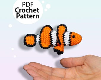 Clownfish Crochet Pattern PDF – Amigurumi Fish with Sea Anemone, Aquarium Crochet Pattern