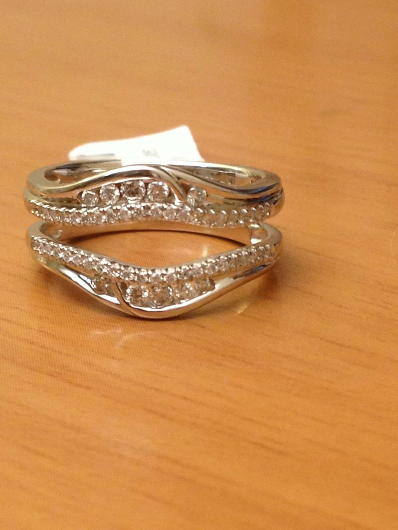 Solitaire Enhancer Round Simulated Diamonds Ring Guard Wrap 14k White Gold Finish Wedding Band Silver 1.05ct