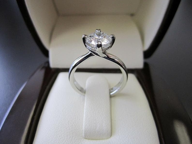 2.00ct Round Cut Simulated Diamond Solitaire Engagement Ring 14k White Gold Finish Silver