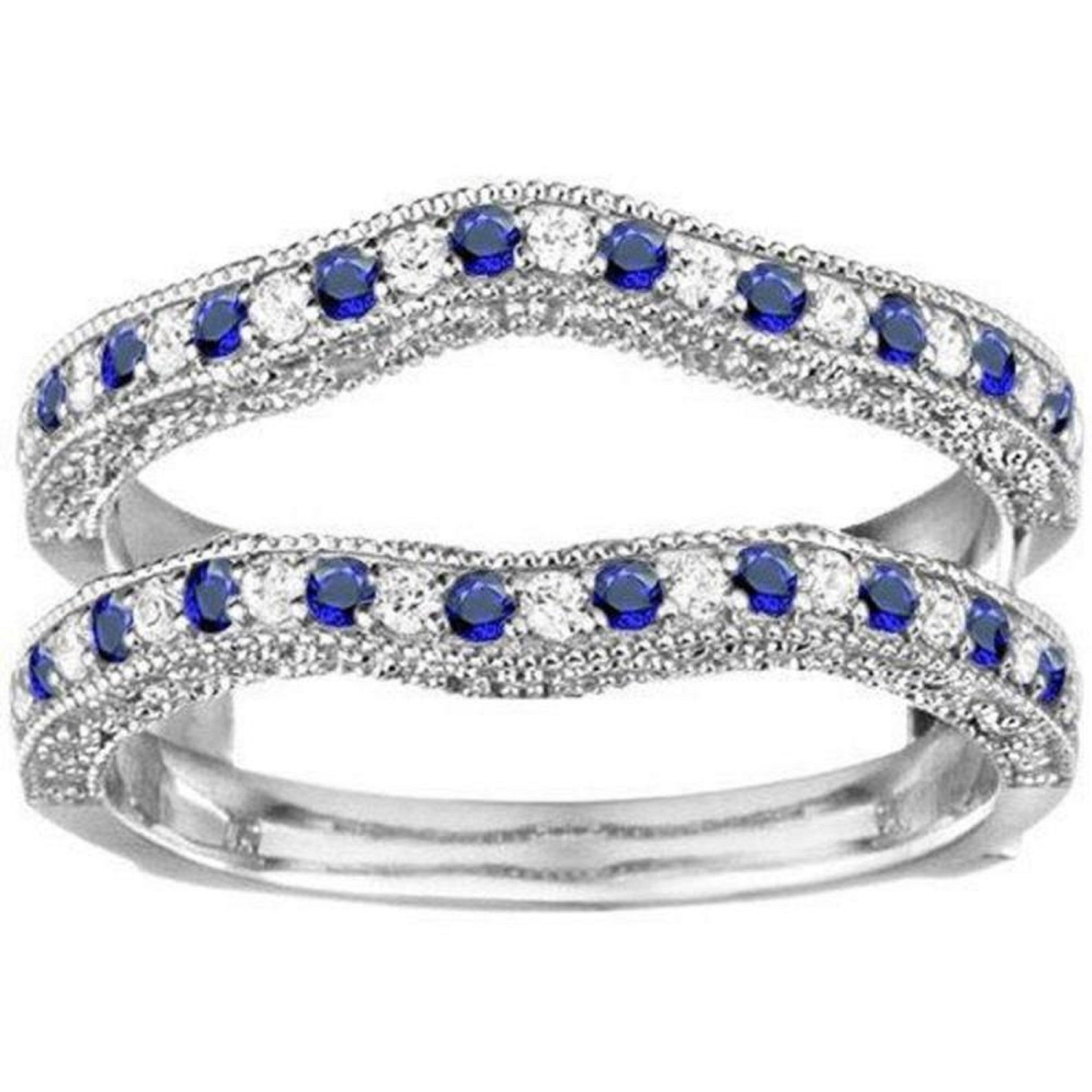 Solitaire Vintage Milligrain Blue Sapphire Ring Guard Wrap | Etsy