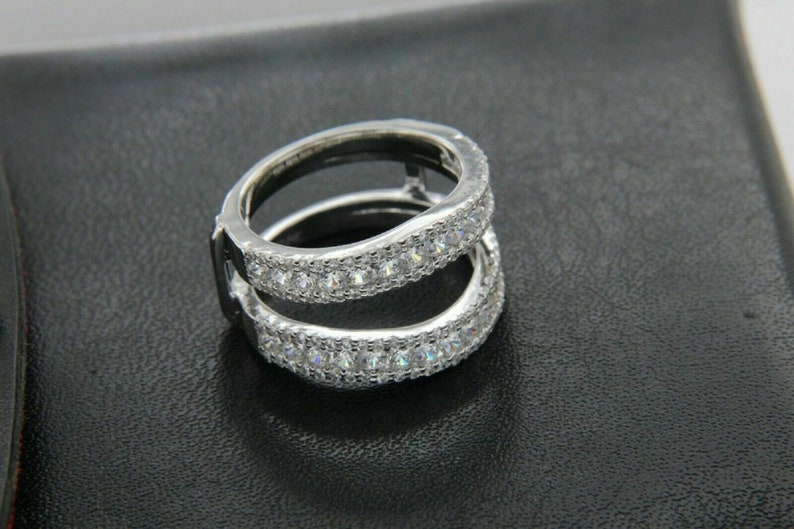14k White Gold Over Enhancer Prongs Set Simulated Diamonds Ring Guard Wrap Jacket Silver