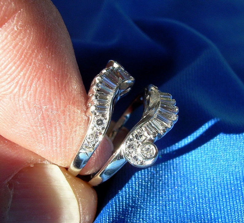 Art Deco Wedding Band Solitaire Enhancer Wrap Simulated Diamond Insert Ring Guard 1.00ct Sterling Silver 925