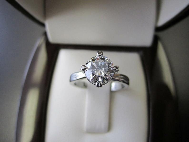2.00ct Round Cut Simulated Diamond Solitaire Engagement Ring 14k White Gold Finish Silver