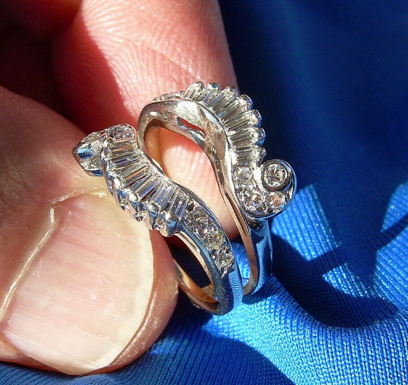 Art Deco Wedding Band Solitaire Enhancer Wrap Simulated Diamond Insert Ring Guard 1.00ct Sterling Silver 925