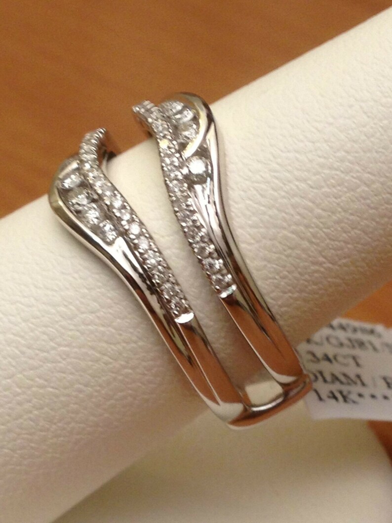 Solitaire Enhancer Round Simulated Diamonds Ring Guard Wrap 14k White Gold Finish Wedding Band Silver 1.05ct