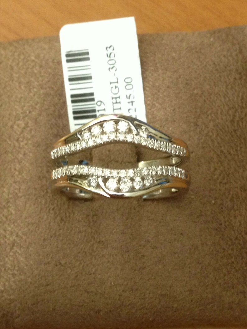 Solitaire Enhancer Round Simulated Diamonds Ring Guard Wrap 14k White Gold Finish Wedding Band Silver 1.05ct