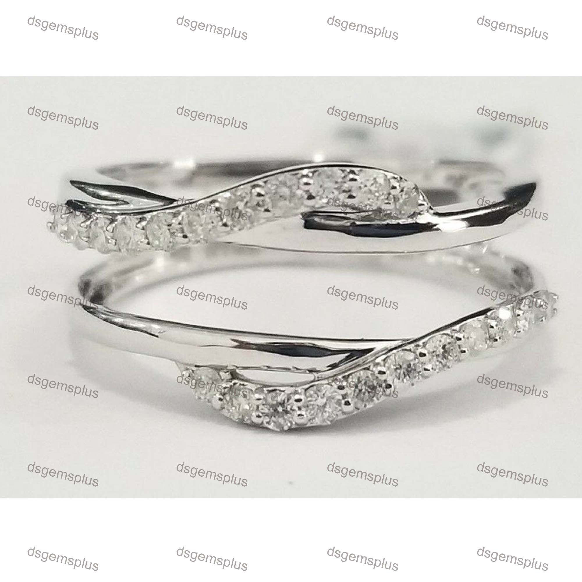 14k White Gold Finish Split Shank Solitaire Enhancer Guard Wrap 1ct Diamond Ring 14k White Gold Finish Split Shank Solitaire Enhancer Guard Wrap 1ct Diamond Ring