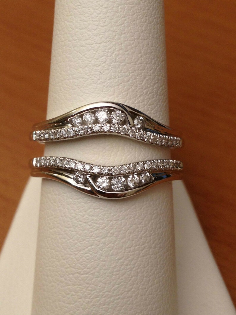 Solitaire Enhancer Round Simulated Diamonds Ring Guard Wrap 14k White Gold Finish Wedding Band Silver 1.05ct