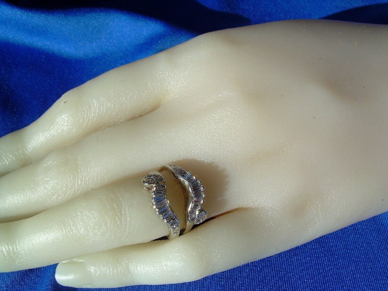 Art Deco Wedding Band Solitaire Enhancer Wrap Simulated Diamond Insert Ring Guard 1.00ct Sterling Silver 925