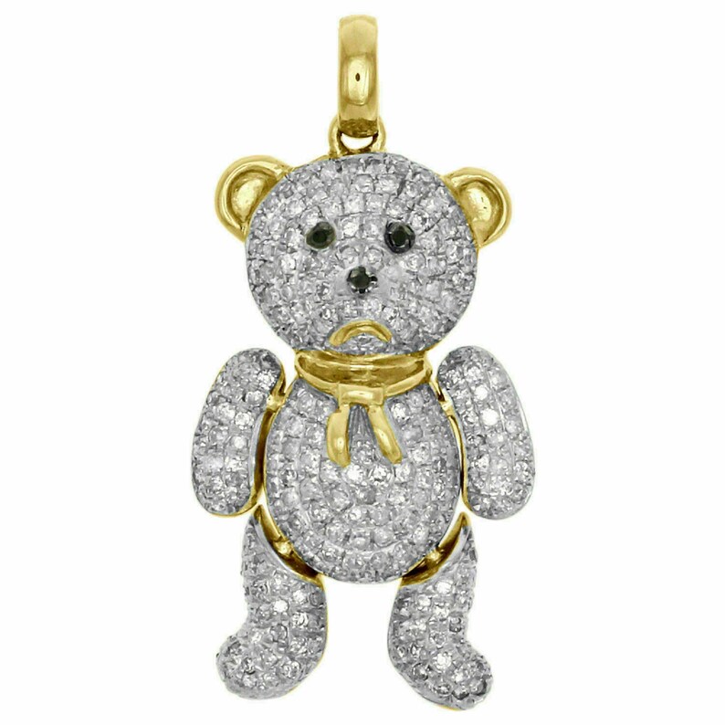 Solid 1.20Ct Round Cut Simulated Diamond Teddy Bear Statement Pendant 14k Yellow Gold Over 925 Sterling Silver