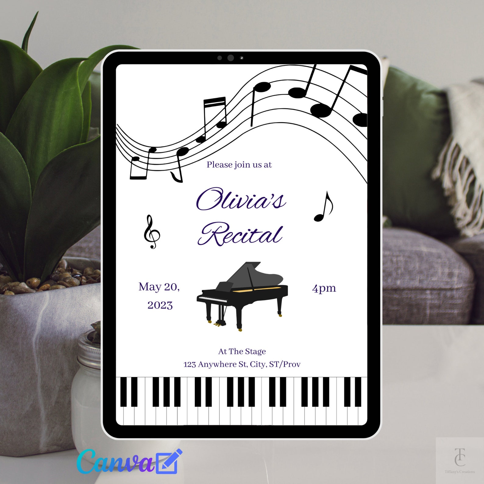 Piano Recital Music Notes Instant Download Digital Invitation Editable ...
