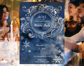 Winter Gala Invitation: Editable Benefit Dinner Party (Canva Digital Download)