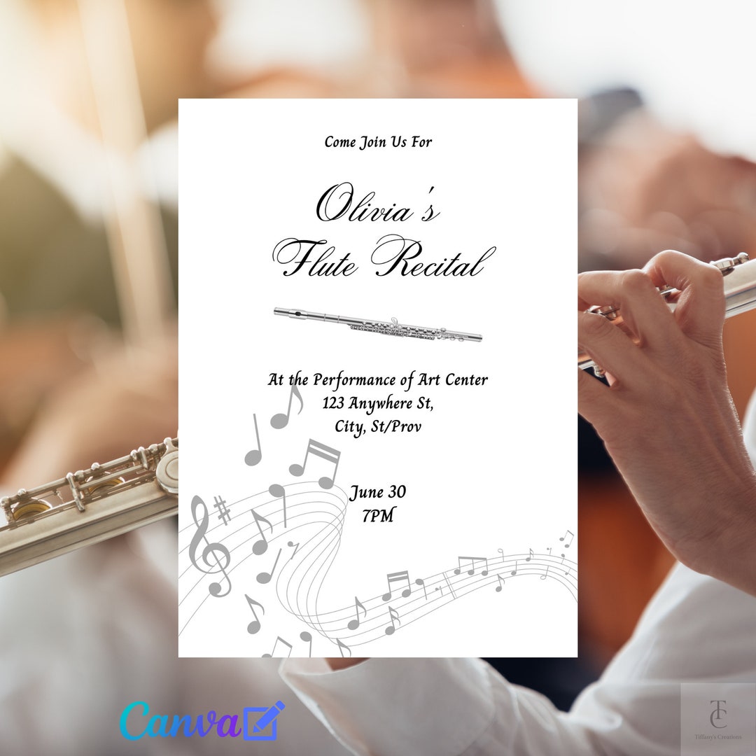 Flute Recital Music Notes Instant Download Digital Invitation Etsy