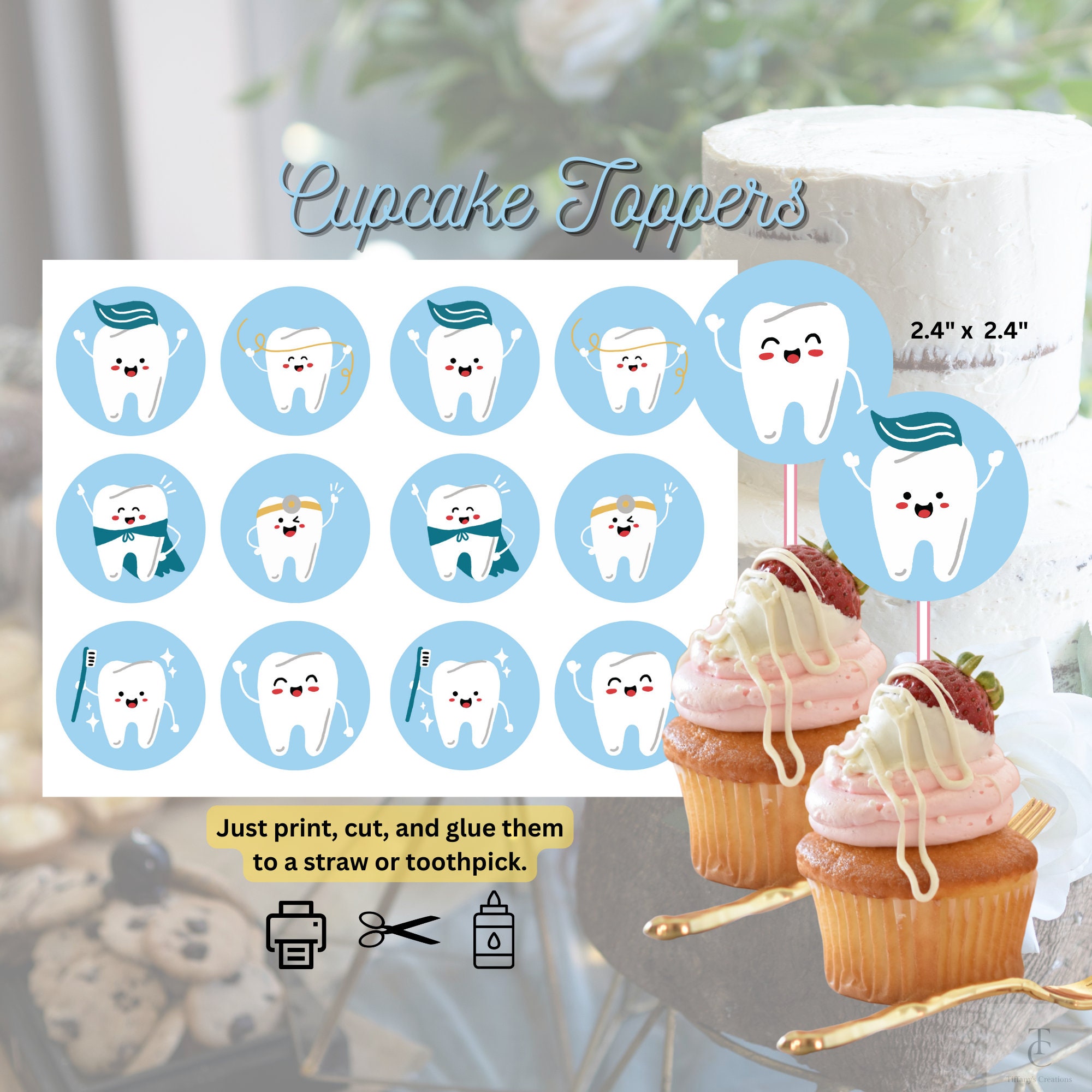 Dental Office Party Dental Clinic Printable Cupcake Toppers Digital ...