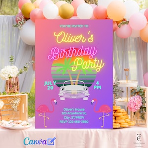 Miami Themed Birthday Party Instant Download Digital Invitation Editable w/Canva| Printable Invites DIY| Miami Vice| Friend's birthday