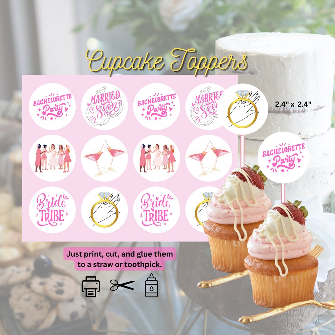 Bride Bridal Shower Party Printable Cupcake Toppers Digital Download ...