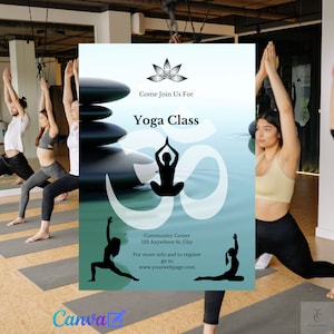 Invito digitale per lezione di yoga scaricabile immediatamente, modificabile con Canva/ Inviti stampabili fai da te/ Ritiro yoga/ Festa yoga/