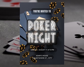 Poker Game Guys Night Party Instant Download Digital Invitation Editable w/ Canva| Printable Invites DIY | Poker Night | Stag party| Bday