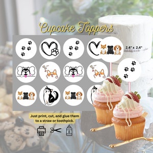 Dog Birthday Cupcake Toppers: Puppy Party Decorations (Digital Download)